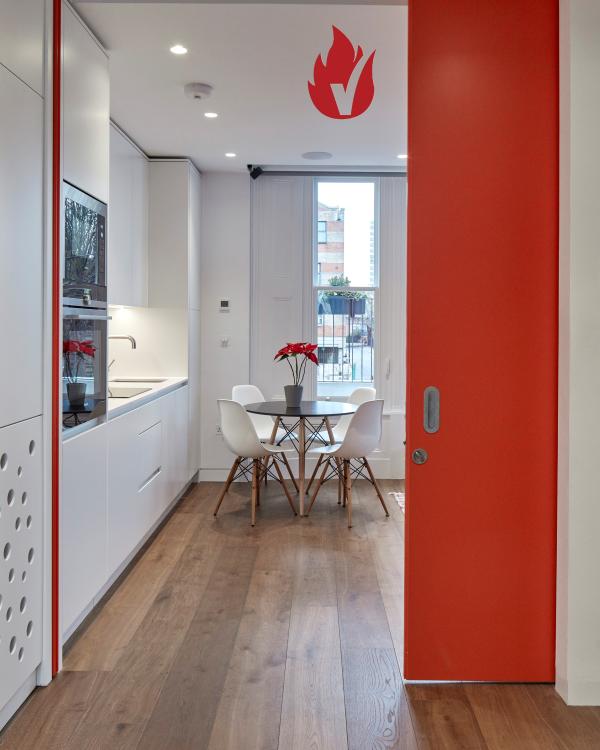 Fire rated FD30 pocket door to a kitchen - Copywrite Alan Williams / VIEW